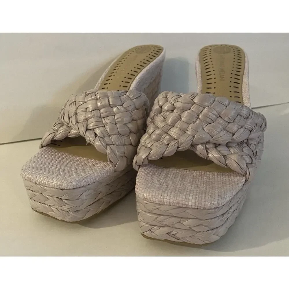 NWOB ANTONIO MELANI Sz 8.5 Lavender Rafia Espadrille Wedges